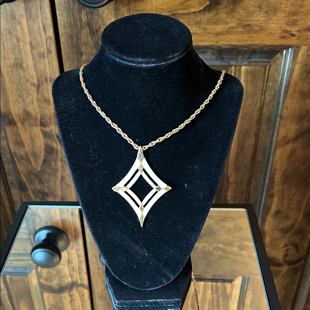Trifari Gold and white Geometric Necklace